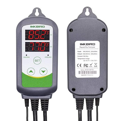 Inkbird ITC-308 Digital Temperature Controller 2-Stage Outlet Thermostat Heating and Cooling Mode Carboy Homebrew Fermenter Greenhouse Terrarium 110V 10A 1100W