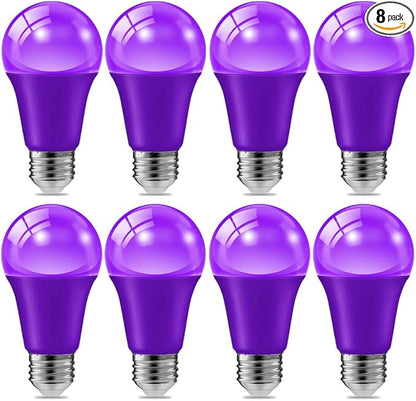 haraqi 8 Pack 9W (60W Equivalent) 120V E26 Base A19 LED Colored Light Bulb, Purple LED Lights for Party Christmas Decor and Halloween Lighting