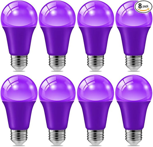 haraqi 8 Pack 9W (60W Equivalent) 120V E26 Base A19 LED Colored Light Bulb, Purple LED Lights for Party Christmas Decor and Halloween Lighting