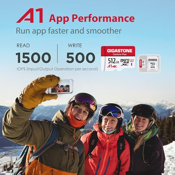 GIGASTONE 512GB Micro SD Card 2-Pack, Camera Plus, for GoPro, Action Camera, A1 Run App for Smartphone, Nintendo-Switch Compatible, 100MB/s, 4K Video Recording, Micro SDXC UHS-I A1 V30 U3 Class 10