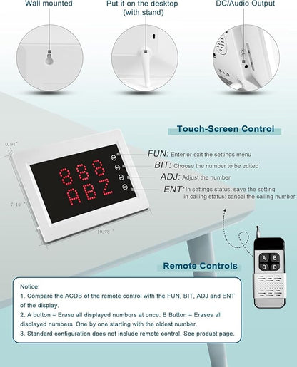 Restaurant Pager System Wireless Calling System with 1 Number Display and 10 Waterproof Call Buttons for Restaurant Bar Cafe Customer Service