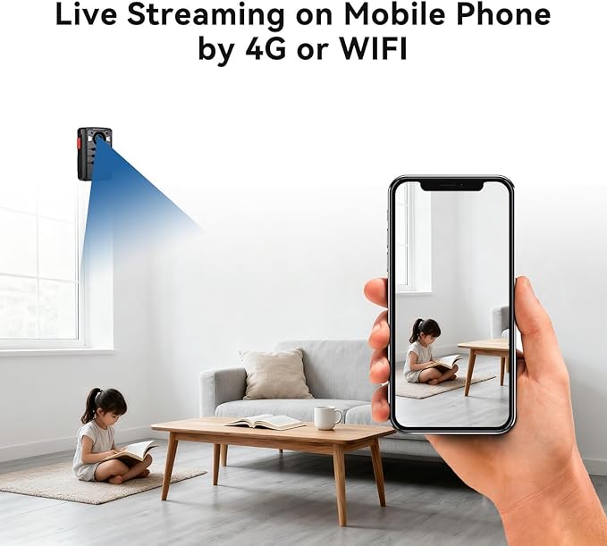 1440P 4G GPS Body Camera, SIM Card Included, 17H Record Time, 3600mAH Battery, 128G Memory Audio Video Recording and Intercome Body-Worn Camera, Data-encrypt for Security, Work, Guard