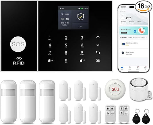 PGST Alarm System for Home Security,16Piece Kits WiFi+GSM/4G Alarm System | No Monthly Fee,Work with Alexa and Google,for Smart Life or Tuya,with Instant App Alerts for Apartment,Kids Safety,office