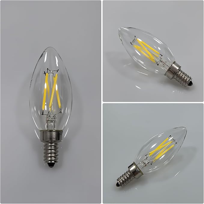 Type B/B11 E12 LED Filament Bulb, 4W/40W Equivalent 5000K Cool White – Clear Glass, Dimmable, Ideal for Chandeliers, Ceiling Fans & Modern Lighting, 6-Pack(5000K)