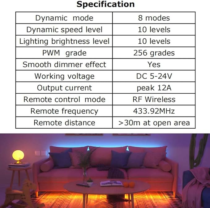 2 Pack LED Light Strip Remote Control Mini RF Wireless LED Controller Single Color 3528 5050 LED Strip Lights Dimmer Switch Control Brightness Flashing Mode DC 12V 24V LED Bar Ribbon Shelf Lights