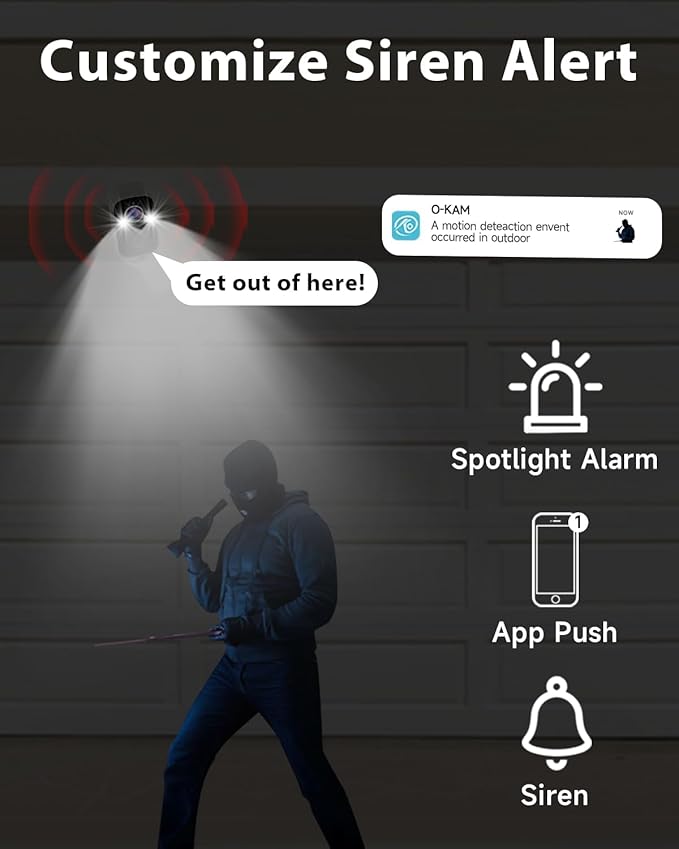 Rraycom 3Pack 2.4G Security Cameras Wireless Outdoor,2K Battery Powered AI Motion Detection Siren Alarm WiFi Home Indoor Camera, Color Night Vision, 2-Way Talk, Waterproof, Works w/Alexa, Cloud/SD