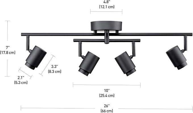 Globe Electric Walton 4-Light 29W Integrated LED Track Lighting, Matte Black, Swivel Center Bar, 1800 Lumens, 3000 Kelvin Warm White, 90 CRI