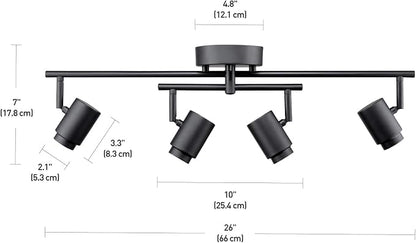 Globe Electric Walton 4-Light 29W Integrated LED Track Lighting, Matte Black, Swivel Center Bar, 1800 Lumens, 3000 Kelvin Warm White, 90 CRI