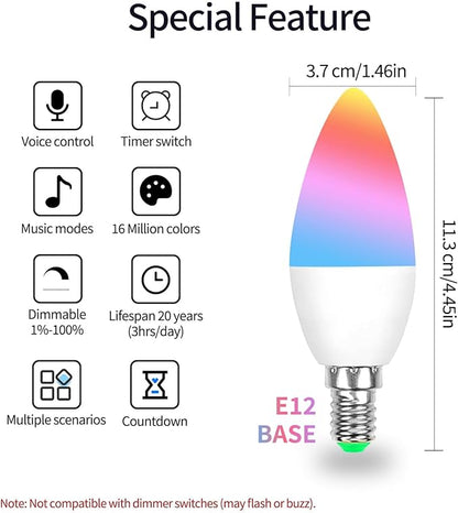 Smart Candelabra LED E12 Bulbs - Work with Apple HomeKit, Wi-Fi Dimmable Chandelier Light Bulbs (4 Pack) - 5W (40W Equivalent), 450LM - Compatible with Alexa, Google Home and SmartThings