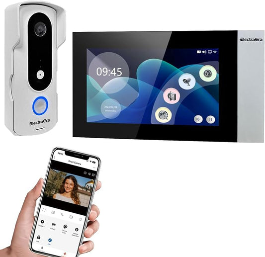 Video Intercom System, 7 Inches Touch Screen Video Doorbell with Monitor, Video Camera Kits Support Unlock, Monitoring, Wire Connection Dual-Way for Villa Office Apartment (APP with WiFi)