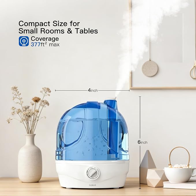 Azeus 2.8L Large Capacity Ultrasonic Cool Mist Humidifier - Powerful Moisture Control for Comfortable Spaces, Lasts up to 30 Hours, Auto Shut-Off (BPA-Free)