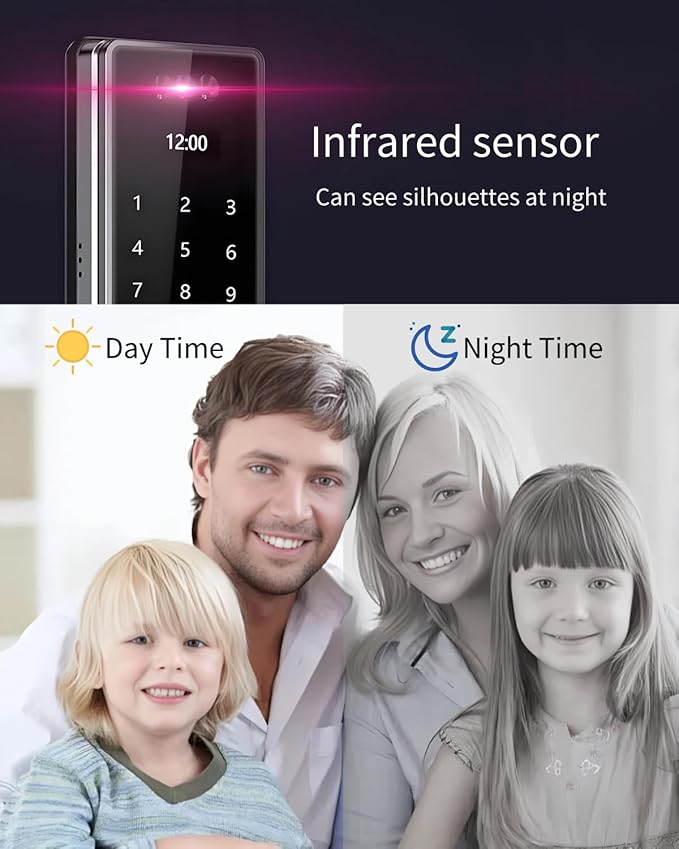 3D Face Recognition Door Lock with Lockbody, Video Smart Lock with Camera&Doorbell, Front Door Keyless Entry Lock, WiFi&Tuya APP Control/Fingerprint/IC Card/Password/Keys