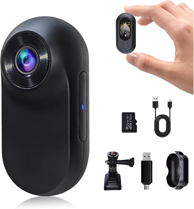 Mini Body Camera 1080P, Thumb Action Cam with Built in 32GB Memory Card, Helmet Sports Camera, Body Cam for Work, Cycling, Sports(Black)