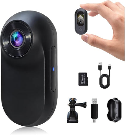 Mini Body Camera 1080P, Thumb Action Cam with Built in 32GB Memory Card, Helmet Sports Camera, Body Cam for Work, Cycling, Sports(Black)