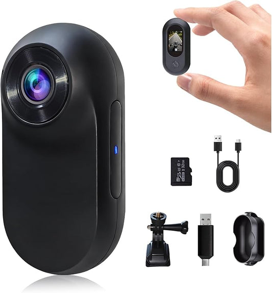 Mini Body Camera 1080P, Thumb Action Cam with Built in 32GB Memory Card, Helmet Sports Camera, Body Cam for Work, Cycling, Sports(Black)