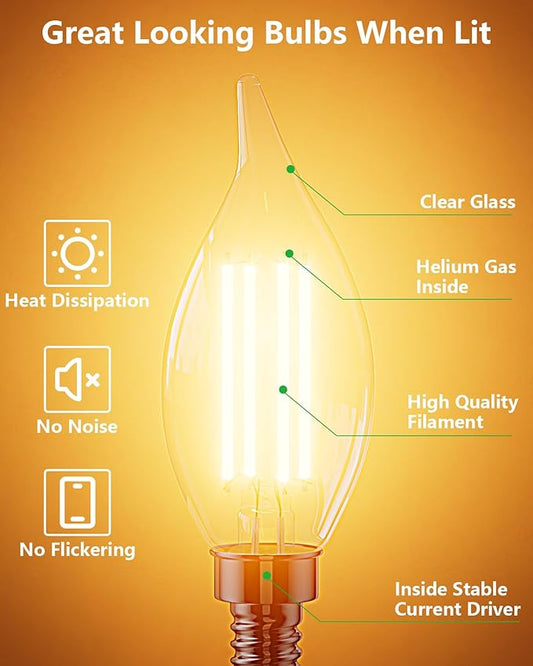 CYLYT E12 Chandelier Bulb 40W Equivalent, Dimmable LED Candelabra Light Bulbs 4W, 2700K Warm White 470 Lumen Lightbulbs, CA11, UL Listed, Pack of 6