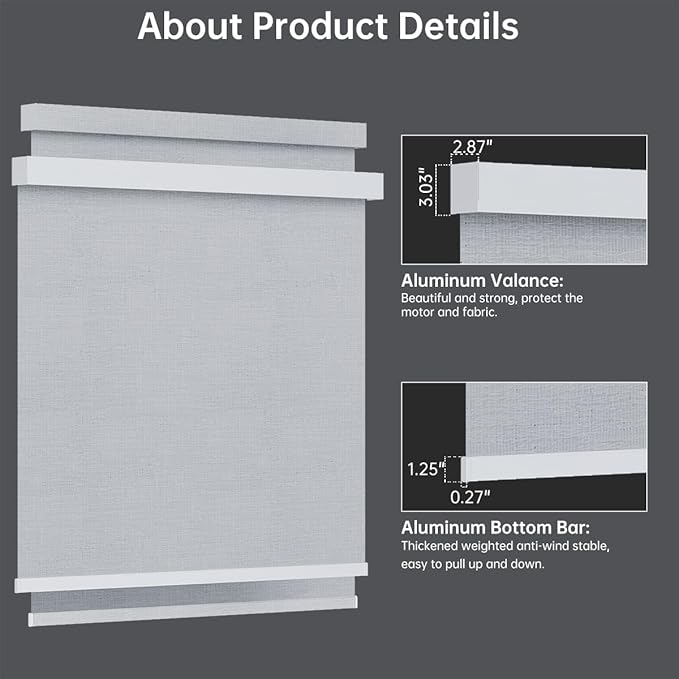 Motorized Blinds with Remote, Light Filtering Smart Blinds for Windows Automatic Roller Shades Compatible with Alexa, Motorized Shades Customized for Living Room Home Office (Plain White)