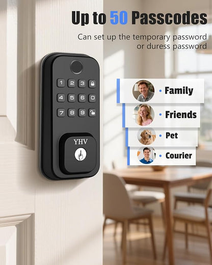 Keyless Entry Smart Door Lock with Code Electronic Fingerprint Keypad Deadbolt Lock for Front Door, Built-in WiFi, App Remote Control, Alexa & Google Voice Control, IP54, 10 Months Battery, Auto Lock