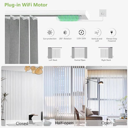 Motorized Vertical Blind Compatible with Alexa Google Home，Smart Vertical Blind Remote Control Privacy Reversible Blackout Blinds for Patio Sliding Glass Door Customize White
