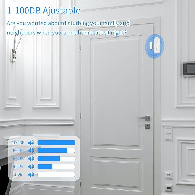 Smart WiFi Door & Window Alarm Sensor Chime (2-Pack) - 100dB Burglar Alert for Kids Safety & Home Security, Alexa/Google/Tuya Compatible, Wireless for House, Apartment, Garage (2PCS)