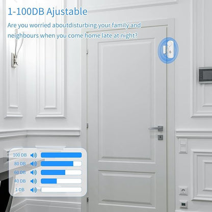 Smart WiFi Door & Window Alarm Sensor Chime (4-Pack) - 100dB Burglar Alert for Kids Safety & Home Security, Alexa/Google/Tuya Compatible, Wireless for House, Apartment, Garage (4PCS)