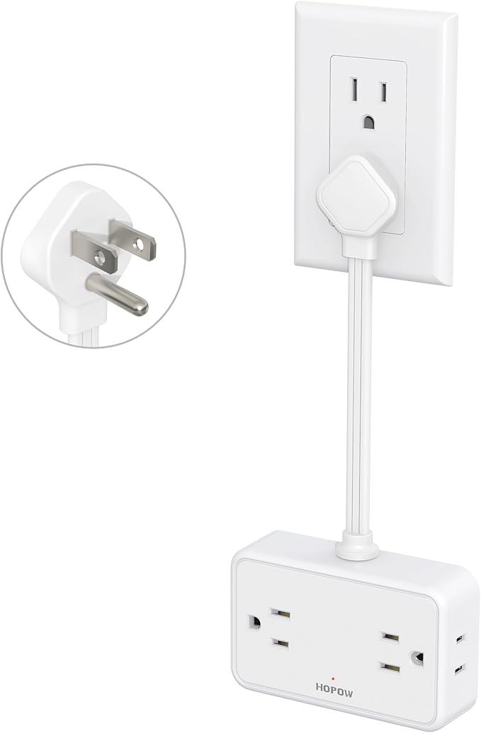 HOPOW Short Extension Cord 0.5FT, Flat Plug Outlet Extender with 4 Outlets & 4 USB Ports(2 USB C), No Surge Protector for Cruise Ship, Multiple Outlet Small Power Strip for Home Office Travel