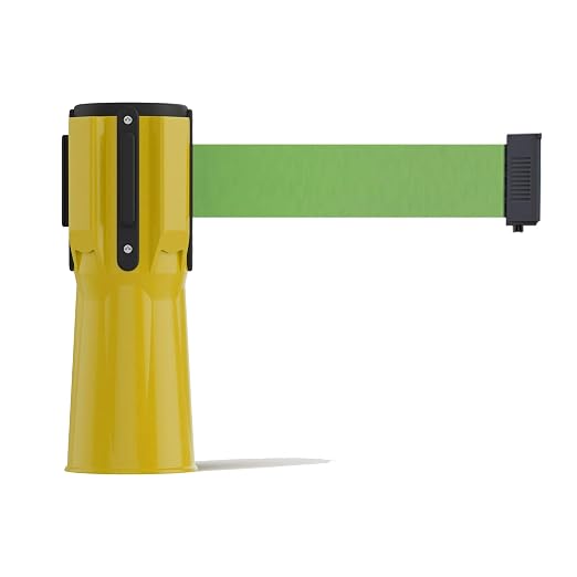 Trafford Industrial 11 Ft. Cone-Mounted Retractable Belt Barrier Yellow Case with Light Green Belt