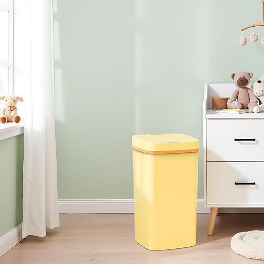 15L Smart Diaper Pail with Motion Sensor Lid | Touchless Hands-Free Baby Diaper Trash Can | Double Locking Seal | Slim Space-Saving Design | Quiet & Durable (Yellow)