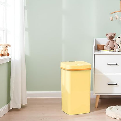 15L Smart Diaper Pail with Motion Sensor Lid | Touchless Hands-Free Baby Diaper Trash Can | Double Locking Seal | Slim Space-Saving Design | Quiet & Durable (Yellow)