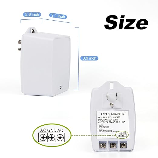 2 Pack 24V 40VA Transformer, Doorbell Transformer Plug into Outlet Compatible with Nest Ecobee Sensi Honeywell Door Bell Transformer and All Versions of Ring Doorbell Thermostat