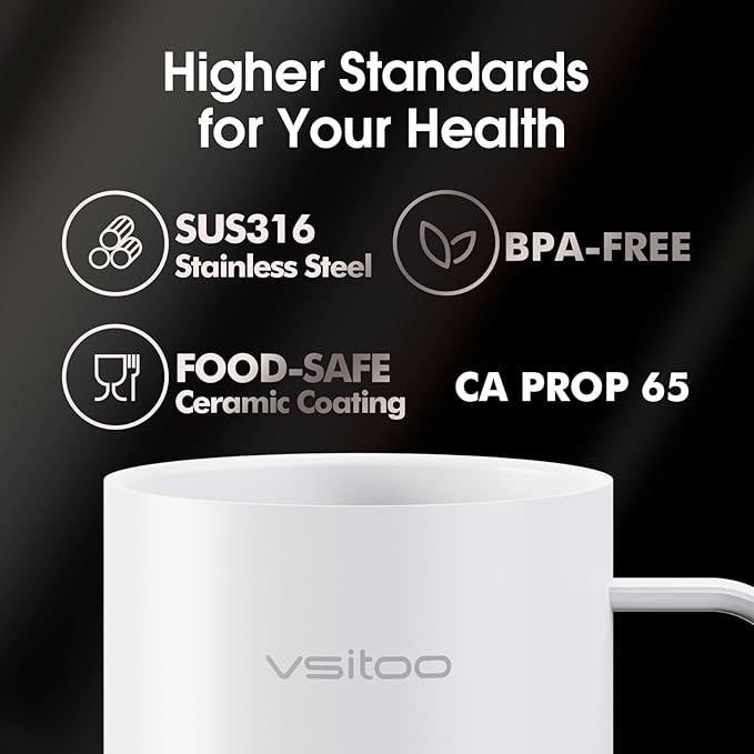 Vsitoo S3 Pro 16oz Smart Self Heating Coffee Mug,Heated Coffee Mug with Auto-Sensing AI Heats Drinks to 120-150°F Hands-Free.Perfect for Home/Office,Ideal Gift fo Men/Women，White