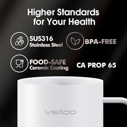 Vsitoo S3 Pro 16oz Smart Self Heating Coffee Mug,Heated Coffee Mug with Auto-Sensing AI Heats Drinks to 120-150°F Hands-Free.Perfect for Home/Office,Ideal Gift fo Men/Women，White
