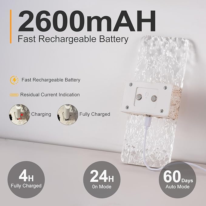 Motion Sensor Light Indoor, 2600 mAh Rechargeable Battery Operated Wall Sconce, 0-80LM Dimmable, 3 Colors, Always-On and Dusk to Dawn Motion Mode, Wireless Led Night Light, Marble Color