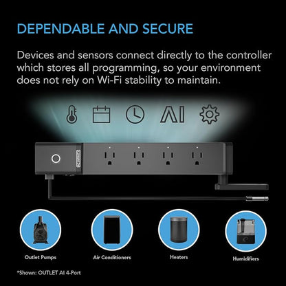 AC Infinity Outlet AI+, Environment Controller, Smart WiFi Power Strip, Dual-Zone Temperature Humidity, Individual Control 8 Plugs, AI Targeting, Thermostat Greenhouse Aquarium Terrarium Home, 1800W