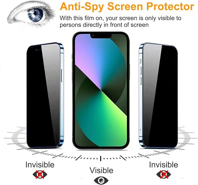 PEHAEL 3+3 Pack for iPhone 13 Mini Privacy Screen Protector with Camera Lens Protector Full Coverage Anti-Spy Tempered Glass Film 9H Hardness Easy Installation Bubble Free [5.4 inch]