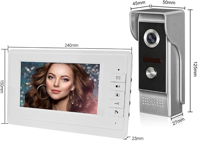LIBO 7" Video Intercom Wired Home Video Door Entry System, One Indoor Monitor with One Outdoor Camera, Waterproof Rainproof IR Night Vision, Two-Way Audio