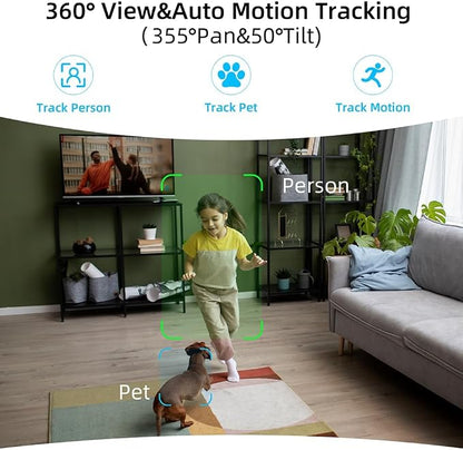 Rraycom 3Pack 4MP Indoor Baby & Pet Monitor Camera, 360° Auto Tracking, Cry & Sound Detection, Dual-Band 2.4G/5G WiFi, SD & Free Cloud Storage, Alexa & Google Home Compatible