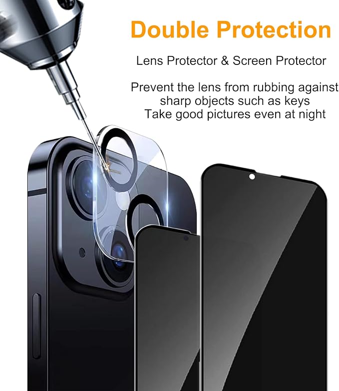 PEHAEL 2+2 Pack for iPhone 14 Privacy Screen Protector with Camera Lens Protector Full Coverage Anti-Spy Tempered Glass Film 9H Hardness Easy Installation Bubble Free [6.1 inch]