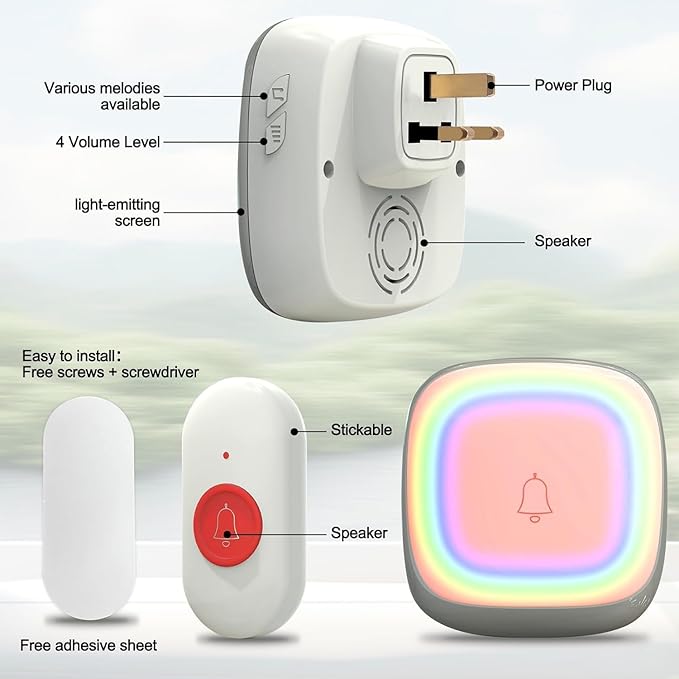 Call Button for Elderly at Home, Caregiver Pager | Fall Alert Devices for Elderly 500+ft for Home/Elderly/Pregnant Women/Disabled, 3 Receivers+2 Transmitters