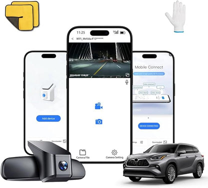 Front 4K Dash Cam for 2020-2025 Toyota Highlander LE Limited L XLE XSE Platinum (Gen4/UX70), OEM Look, Dual HD Video, WiFi & APP, Loop Recording, G-Sensor, Easy to Set, 128GB Card (F10)