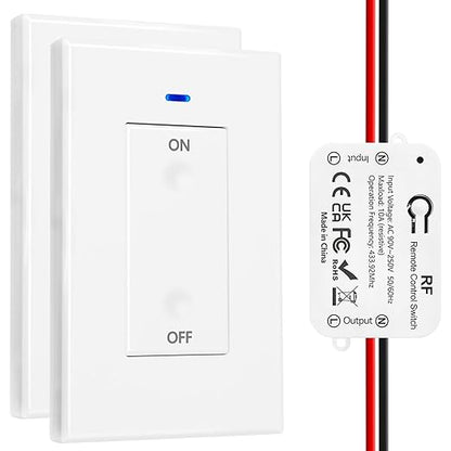 DieseRC AC 110V 120V 220V 240V Wireless Remote Control Light Switch 1500W 1 Channel 433Mhz RF Relay Receiver with 2 Transmitters Keyfob for Lamp Bulb, Easy to Install