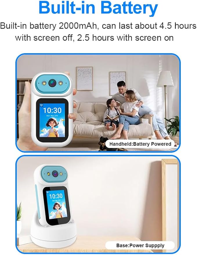 Video Calling Handheld Security Camera Indoor,Nanny Camera Baby Camera Pet Camera,2-Way Video Call 350°Pan Cameras for Home Security,Move Tracking,Alarm Push 1080P 2.8inch Screen,Night Vision