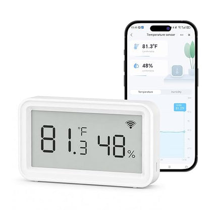 eMylo WiFi Thermometer Hygrometer,Smart Indoor Temperature Humidity Sensor | Remote Monitor Temp/Humidity with Digital Electronic Display, App Notification Alert, Free Data Storage Export, for Home Room