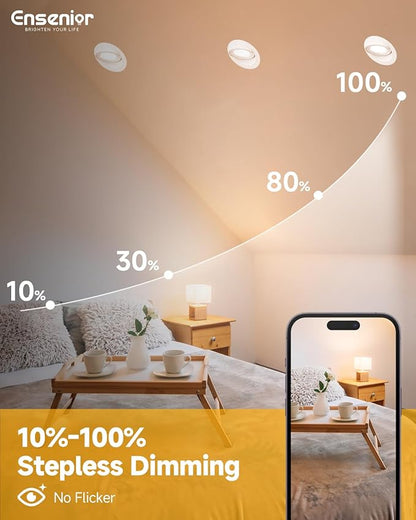 Ensenior 12 Pack 4 inch LED Gimbal Led Recessed Light with Junction Box, 2700K-5000K 5CCT, 360°+90° Adjustable Directional Eyeball Lighting, Dimmable, CRI90+, 900LM, 9W=85W, 120V-ETL&FCC