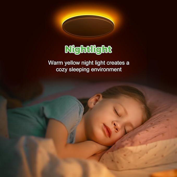 zemty 7 Inch LED Ceiling Light with Night Light, 1800K, 3000K/4000K/6500K Light Fixtures, Low Profile Lighting for Bedroom, Living Room, Kitchen-White