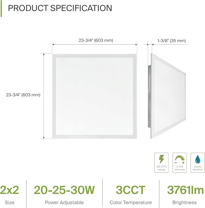 ASD 4 Pack 2x2 LED Flat Panel Light - 20/25/30W UL DLC | 3761LM 3500K 4000K 5000K Selectable Dimmable 2x2 LED Drop Ceiling Light Fixture | 2x2 Drop Ceiling Lights, Commercial Lights for Ceiling