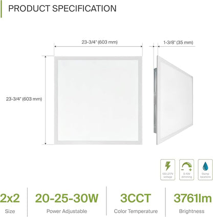 ASD 4 Pack 2x2 LED Flat Panel Light - 20/25/30W UL DLC | 3761LM 3500K 4000K 5000K Selectable Dimmable 2x2 LED Drop Ceiling Light Fixture | 2x2 Drop Ceiling Lights, Commercial Lights for Ceiling