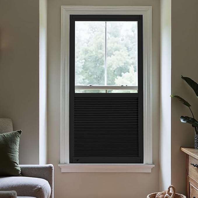 Godark Motorized Bottom Up Celllular Shades WiFi Enabled Smart Honeycomb Blinds Compatible with Alexa/Google Home Easy Install Blackout Window Blinds with Aluminum Frame Customize Size-Balck