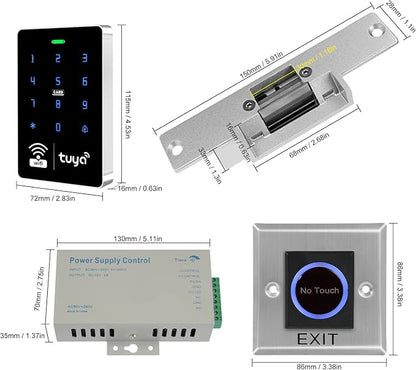 Tuya Smart Access Control System, Wireless Entry System with NC Fail Safe Electric Strike Lock & RFID Key Fobs,No Wiring DIY Installation, Remote Control, for Home Gate/Business Security