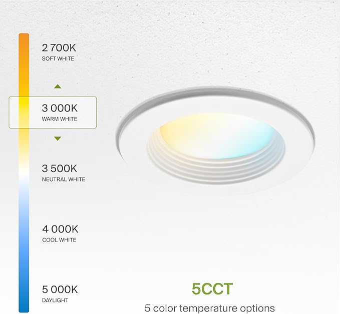 ASD 6 Pack 4 Inch Retrofit LED Recessed Light - 10W 2700K-5000K 849LM Retrofit LED Recessed Lighting 4 Inch, Dimmable Recessed Lights, Wet Rated Baffle Trim Can Lights, ETL, Energy Star